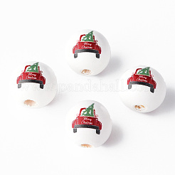 Расписные круглые бусины из натурального дерева WOOD-N006-179