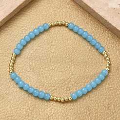 Женские браслеты из круглых бусин из латуни и стекла BJEW-F515-04G