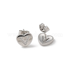 Orecchini a bottone con micro pavé di zirconi chiari in ottone placcato cremagliera&nbsp;EJEW-K299-01P-W