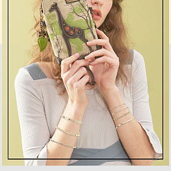 7шт 7 стильные латунные плоские змеиные и спутниковые и листовые звенья цепи ножные браслеты набор AJEW-PH0011-03