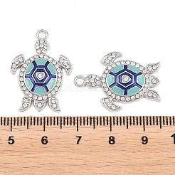 合金製のカラフルなエナメルペンダント  クリスタルラインストーン付き  ハートのチャームが付いたウミガメ  ラックめっき  プラチナ  26.5x19x3.5mm  穴：2mm&nbsp;FIND-C095-02P