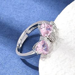 Anelli aperti con polsino in ottone micro pavé di zirconi cubici trasparenti&nbsp;CU-CBA5C10-15P