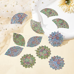 24個 6スタイル 430ステンレススチール ビッグペンダント  スプレー塗装  エッチングされた金属装飾  花柄  葉  ファン  花  ミックスカラー  34.5x55x0.6mm  穴：1.2mm  4個/スタイル&nbsp;STAS-UN0036-04