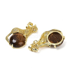 Натуральный тигровый глаз шар с латунными подвесками в форме леопарда&nbsp;KK-F887-04G-27