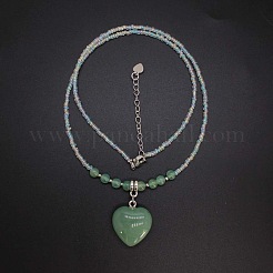 Colliers de perles pour femmes avec pendentif cœur en pierre précieuse naturelle et perles de verre colorées&nbsp;VA8487-5