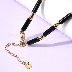 Collane con perline a colonna in onice nero naturale (tinto e riscaldato) ed ematite sintetica non magnetica con catene terminali in acciaio inossidabile 304&nbsp;NJEW-K301-01A