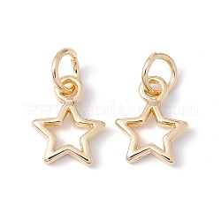 Rack Plating Alloy Charms, with Jump Rings, Long-Lasting Plated, Cadmium Free & Lead Free, Hollow Star, Golden, 12x9.5x2mm, Hole: 4mm