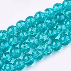 Crackle Glass Beads Strands, Round, Dark Turquoise, 6mm, Hole: 1.3~1.6mm, about 133pcs/strand, 31.4 inch