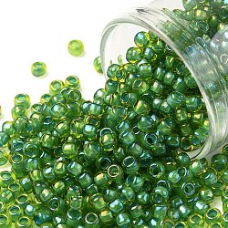 TOHO Round Seed Beads, Japanese Seed Beads, (947) Inside Color Lime Green/Opaque Green Lined, 8/0, 3mm, Hole: 1mm, about 1110pcs/50g