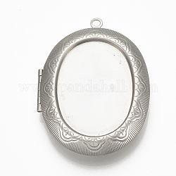 201 Stainless Steel locket Pendant Cabochon Settings, Oval, Stainless Steel Color, Tray: 35x26mm, 52x39x9mm, Hole: 2mm, inner measure: 34x25mm