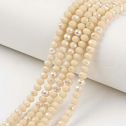 Chapelets de perles en verre opaque de couleur unie, demi arc-en-ciel plaqué, facette, rondelle, mocassin, 10x8mm, Trou: 1mm, Environ 63~65 pcs/chapelet, 19.2~20 pouce (48~50 cm)