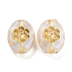 Chapado de perlas de acrílico transparente, metal dorado enlaced, color de ab, ovalada con flores, claro ab, 13.5x11x5.5mm, agujero: 1.8 mm, aproximamente 909 unidades / 500 g