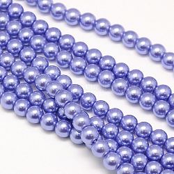 Fili di perle rotonde di perle di vetro tinto ecologico, cavetto in cotone filettato, malva, 6mm, Foro: 1.2~1.5 mm, circa 72pcs/filo, 15 pollice