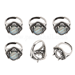 CHGCRAFT 6Pcs Adjustable Alloy Finger Ring Findings, 4 Claw Prong Pad Ring Settings, Rhombus with Round Tray, Antique Silver, Inner Diameter: 18~21mm, Tray: 12x12mm