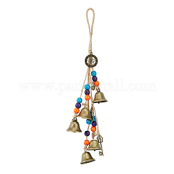 DICOSMETIC 1Pc Wiccan Bell Wind Chimes 380mm Hanging Magic Witch Bells Witch Bells with Colorful Beads and Pentagram Protection Charms for Door Knob Antique Bronze Garden Window Hanger Wind Chimes
