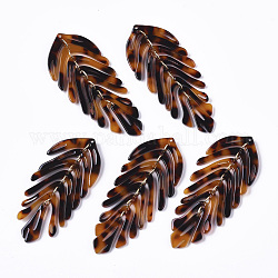 Grandi pendenti in cellulosa acetato (resina), con anelli di ferro, foglia, oro, cioccolato, 70~76x29~31x3mm, Foro: 1.2 mm
