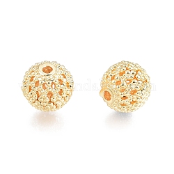 Messing Perlen, Nickelfrei, Runde mit Blume, echtes 18k vergoldet, 8 mm, Bohrung: 1.4 mm