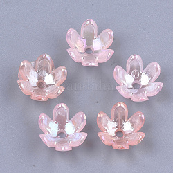 Transparentes bouchons acrylique de perles, couleur ab , 6 pétales, fleur, rose, 14x13x6mm, Trou: 2mm, environ 1575 pcs/500 g