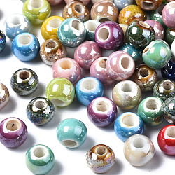 Гальванические фарфоровые шарики, яркий глазурованный фарфор ручной работы, круглые, разноцветные, 6~7x5~6 мм, отверстие : 1.6~2.5 мм