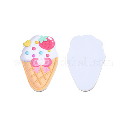 Акриловые кабошоны с принтом, прорезиненный стиль, мороженое, ярко-розовый, 46x28.5x2 мм