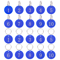 Arricraft 20 Stück Acryl-Nummernschilder, Kunststoff-Nummern-Schlüsselanhänger blauer flacher runder nummerierter Schlüsselring mit Platin-Eisen für Gepäck, Hotelunternehmen, Wohnheimbüro