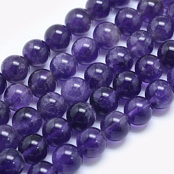 Chapelets de perles en améthyste naturelle, ronde, 8mm, Trou: 1mm, Environ 50 pcs/chapelet, 15.5 pouce (39.3 cm)