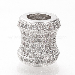 Perles européennes en laiton avec zircone cubique de micro pave, Perles avec un grand trou   , vase, platine, 9x9mm, Trou: 4.5mm