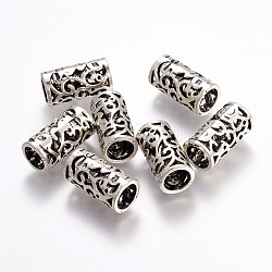 Perles européennes de style tibétain, Perles avec un grand trou   , sans plomb et sans cadmium et sans nickel, argent antique, colonne, 11 mm de diamètre, épaisseur de 21.5mm, Trou: 8 mm