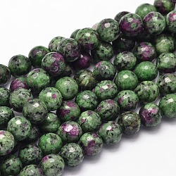 Dyed Natural Gemstone Round Bead Strands, Imitated Ruby in Zoisite, Faceted, 6mm, Hole: 1mm,  about 62pcs/strand, 15.5 inch