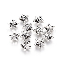 Tibetan Style Alloy Star European Beads, Large Hole Beads, Cadmium Free & Lead Free, Antique Silver, 13x13x6mm, Hole: 4.5mm