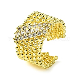 Brass Micro Pave Cubic Zirconia Open Cuff Rings, Wide Ring, Real 16K Gold Plated, US Size 6 1/2(16.9mm)