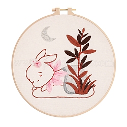 Набор для вышивания кролика своими руками, включая иглы для вышивания и нитки, хлопковая ткань, луна, 210x210 мм