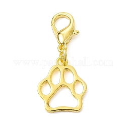 Alloy Pendant Decorations, with Zinc Alloy Lobster Claw Clasps, Cadmium Free & Lead Free, Bear Paw Prints, Golden, 36mm