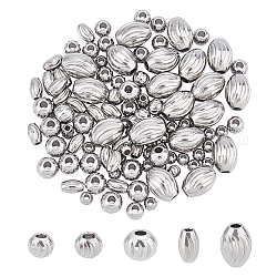 Unicraftale 304 perles ondulées en acier inoxydable, ovale et ronde, couleur inoxydable, 5x3mm, hoie: 1.2mm, 100 pcs / boîte