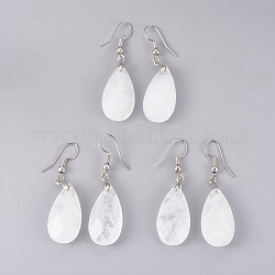 Natural Quartz Crystal Dangle Earrings, with Brass Findings, teardrop, Faceted, Platinum, 45~49mm, Pin: 0.7mm, Pendant: 24~26x13x6~7mm
