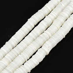 Natural Trochus Shell Beads Strands, Bleach, Heishi Beads, Flat Round/Disc, White, 8x1~1.5mm, Hole: 1.2mm, about 207~216pcs/strand, 15.28 inch~15.47 inch(38.8~39.3cm)