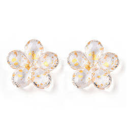 Pulvériser perles de verre transparentes peintes, fleur, or, 21x21.5x7mm, Trou: 1.8mm