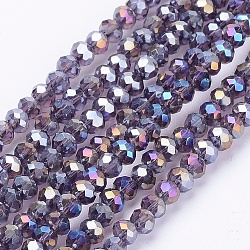 Electroplate Glass Beads Strands, AB Color Plated, Faceted Rondelle, Slate Blue, 3.5~4x2.5~3mm, Hole: 0.5mm, about 123~127pcs/strand, 13.39 inch~13.78 inch(34~35cm)