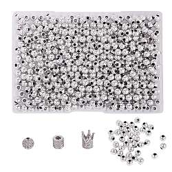 6Pcs 3 Styles Brass Micro Pave Cubic Zirconia Beads, with 350 Pcs CCB Plastic Beads, Platinum, 2pcs/Style