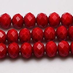 Imitation Jade Glass Bead Strands, Faceted, Rondelle, Crimson, 10x8mm, Hole: 1mm, about 66pcs/strand, 21.2 inch