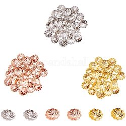 Pandahall Elite 600 Stück Messing Blume Perle Kappen Perle Enden für DIY Schmuckherstellung, 7x2 mm, Bohrung: 1 mm, Gold / Silber / Roségold