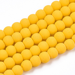 Opaque Glass Beads Strands, Frosted, Round, Gold, 4~4.5mm, Hole: 0.8mm, about 97~99pcs/strand, 14.76 inch~14.96 inch(37.5~38cm)