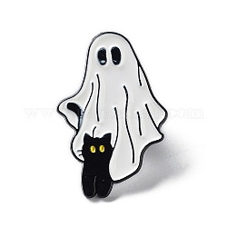 Broche esmaltado de aleación de fantasma con gato negro, alfileres de halloween, blanco, 29.5x20x1.5mm