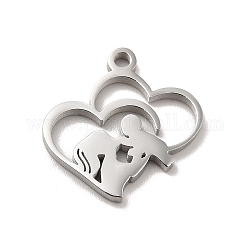 Mother's Day Theme 304 Stainless Steel Pendants, Stainless Steel Color, Child/Mother/Heart Charms, Heart, 16x15.5x1.3mm, Hole: 1.5mm