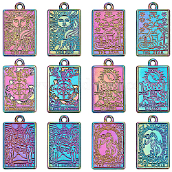 CHGCRAFT 12Pcs 6 Style Tarot Card Charms Rack Plating Rainbow Color Tarot Charms Bulk Rectangle Alloy Charm Pendants for Personalized Jewelry Making, 23.5x14.5x1.5mm