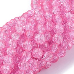 8MM Hot Pink Round Crackle Glass Beads Strands for Jewelry Making, 8mm, Hole: 1.3~1.6mm, 31.4 inch
