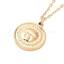 Placcatura ionica (ip) 304 collana con ciondolo a moneta da sole in acciaio inossidabile da donna, oro, 17.64 pollice (44.8 cm)