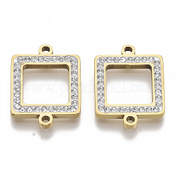 304 Stainless Steel Links connectors, with Rhinestone, Square, Golden, Crystal, 20x15x2mm, Hole: 1.5mm