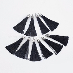 Borlas de nylon grandes decoraciones colgantes, con fornituras de aleción de plata antigua, negro, 55~67x7mm, agujero: 2 mm