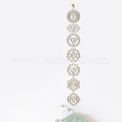 Kits de decoración colgante de madera con símbolo de energía de meditación bohemia inacabada diy, 7 chakra yoga pared arte colgante adorno, con cuerda, burlywood, pieza de madera: 15x13~15x0.25cm, agujero: 1.8~2.5 mm, 7 PC / sistema